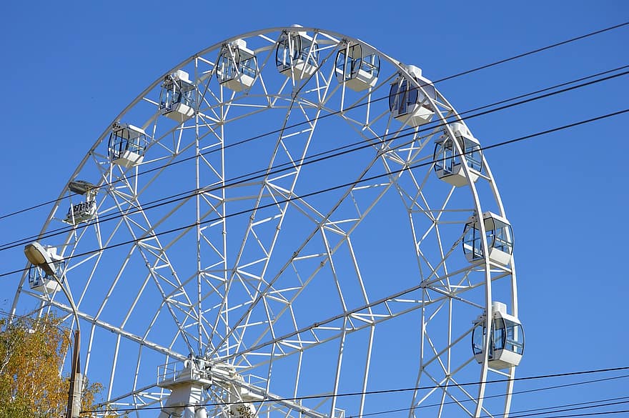 roda gigante, passeio de parque de diversões, Passeio em parque temático, justo, azul, metal, aço, Diversão, roda, círculo, indústria de construção