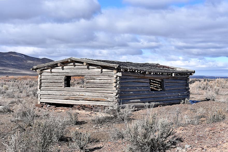 vieil ouest, Voyage, cabane en rondins, propriété, ranch, Nevada, queue d'aronde, abandonné, vieux, bois, scène rurale