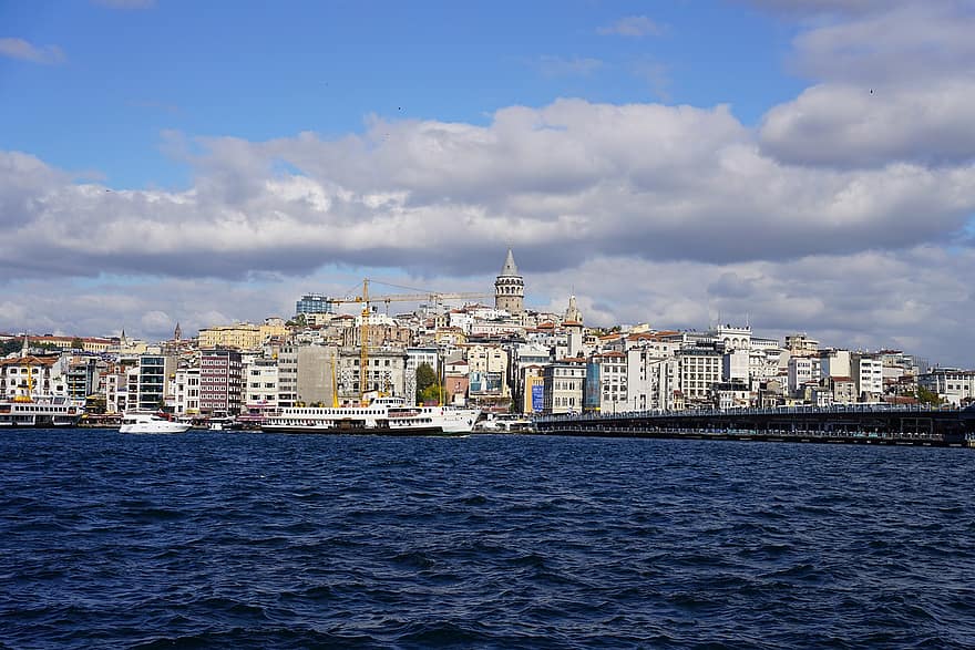 Истанбул, море, Турция, Галата, град, силует
