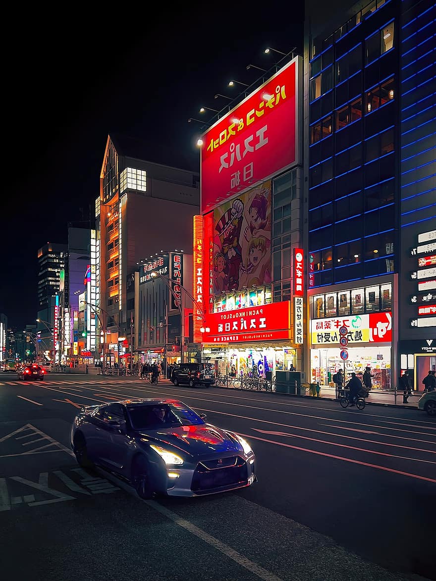 Buildings, Street, Road, Architecture, City, Cityscape, Downtown, Intersection, Japan, Lighting, Metropolis