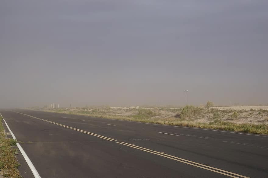route, désert, tempête de sable, poussière, le sable