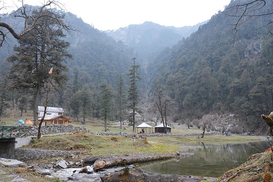 Dodital-tó, erdő, hegyek, tó, természet, vadon, ősz, Uttarkashi, Himalája, India, hegy