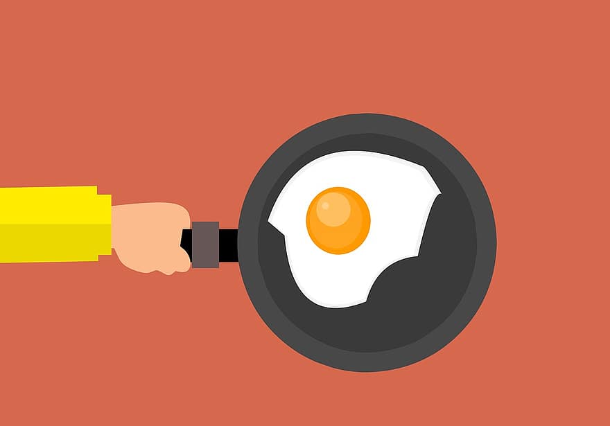 trứng, trứng tráng, chất đạm, cái chảo, bữa ăn sáng, tay, calorie, cholesterol, nấu ăn, nấu chín, nấu nướng