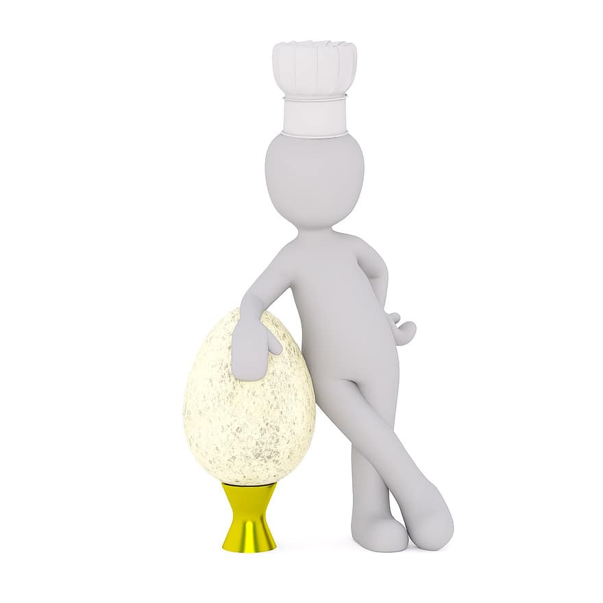 Paskalya, Paskalya yumurtası, Yumurta, yemek pişirme, pişirmek, şefin şapkası, beyaz erkek, 3 boyutlu model, yalıtılmış, 3 boyutlu, model