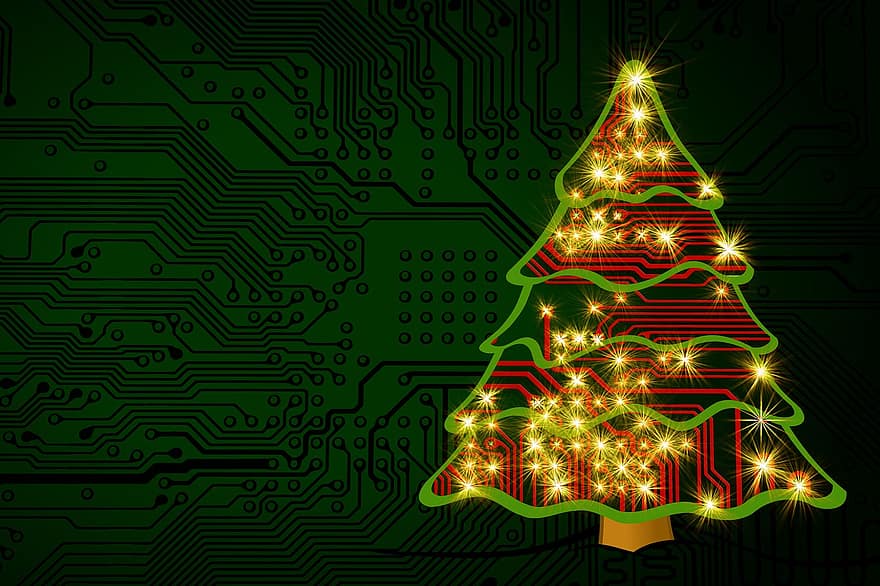 クリスマス、モミの木、技術、ボード、コンピュータサイエンス、プリント回路基板、コントロール、モックアップ、星、氷の結晶、雪の結晶