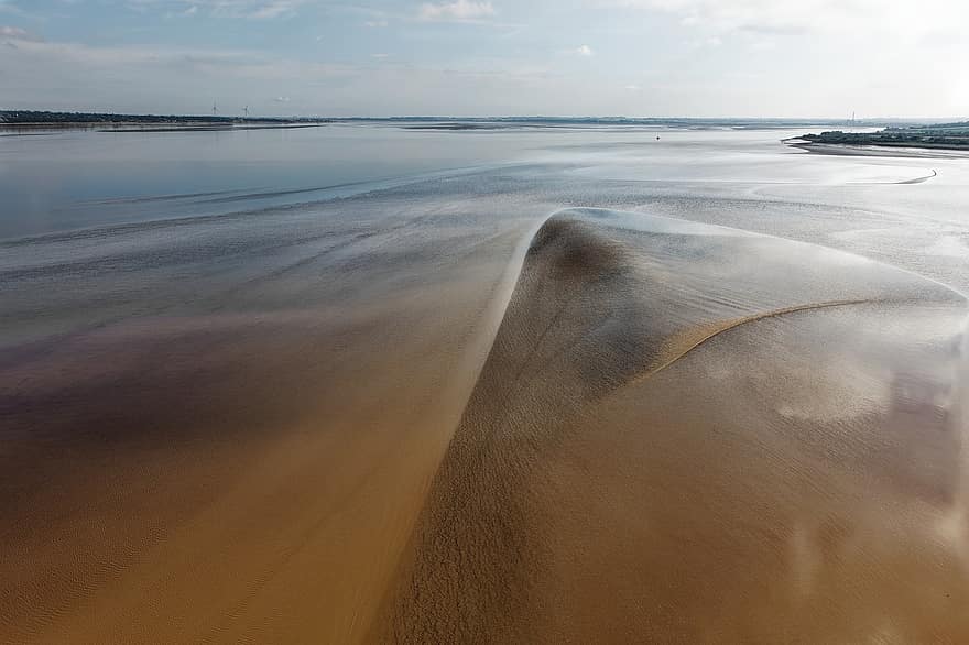 areia, costa, mar, estuário, yorkshire, banco de areia