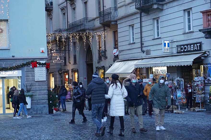 julemarked, marked, gade, jul, Italien, Europa, covid, covid-19, mennesker, by, menneskemængde