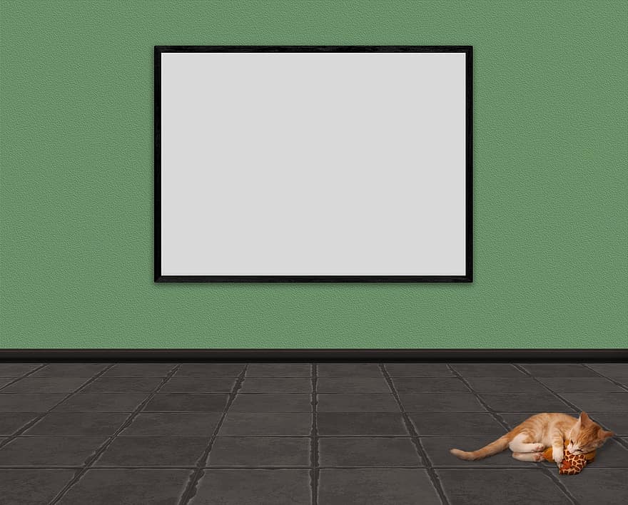 Space, Empty, Picture Frame, Kitten, Background Image, Stage, Stage Design, Woodchip, Floor Tiles, Empty Space, Template