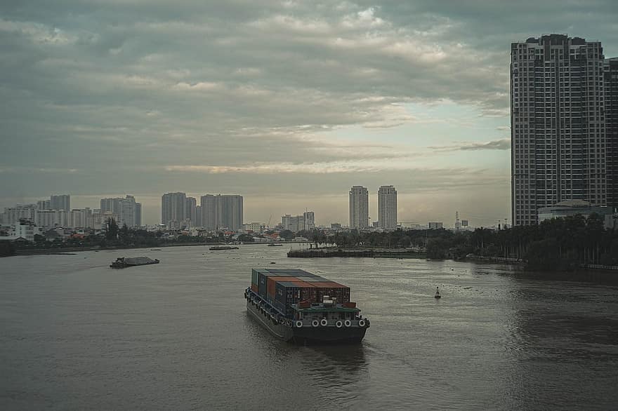 ciudad, viaje, turismo, Saigon, río