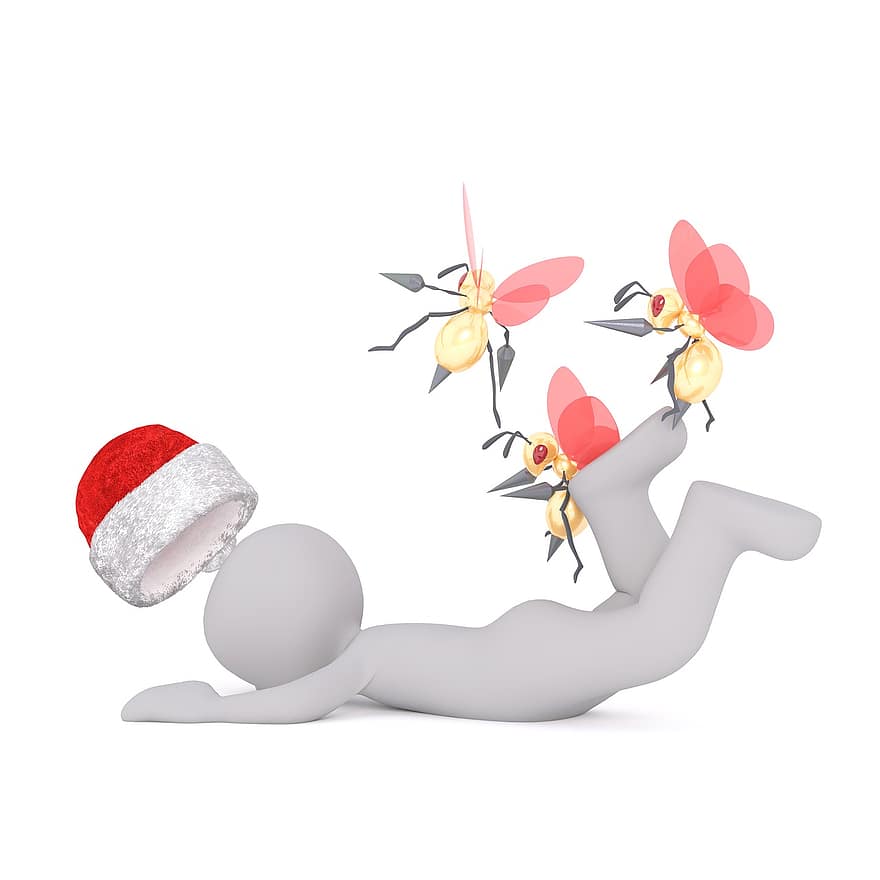 bílý samec, 3D model, izolovaný, 3d, Modelka, plné tělo, bílý, klobouk santa, Vánoce, 3D klobouk santa, sršeň