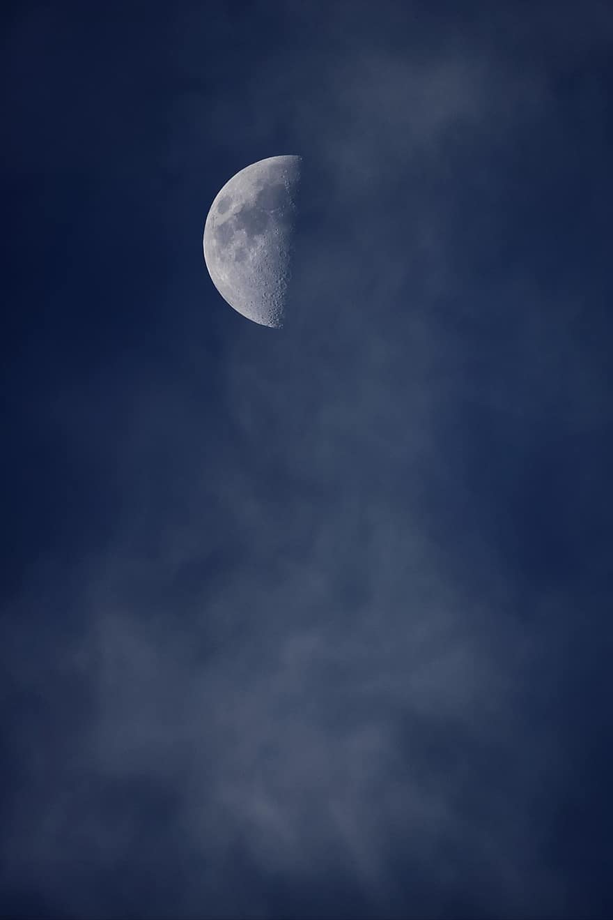 måne, skyer, først, kvarter, plakat