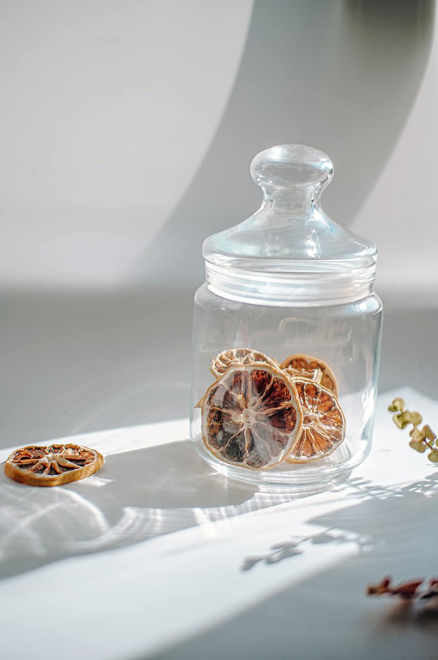 Jar, Dried Fruit, Food, Healthy, Container, fruit, close-up, freshness, drink, table, lemon