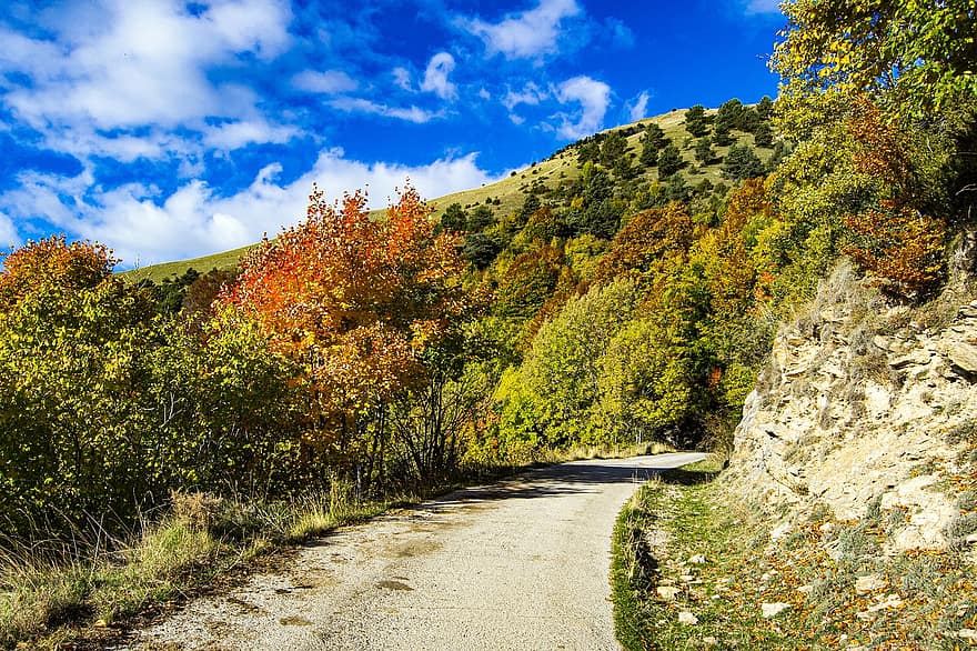 الجبل ، الجانب القطري ، طريق ترابي ، الخريف ، طبيعة ، المناظر الطبيعيه