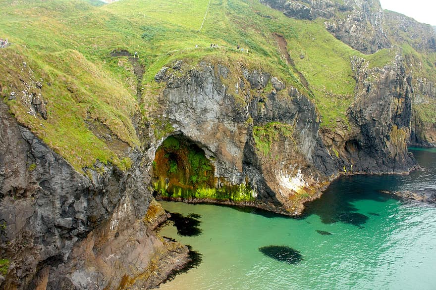 Irlandia, gua, laut, pemandangan, alam, samudra