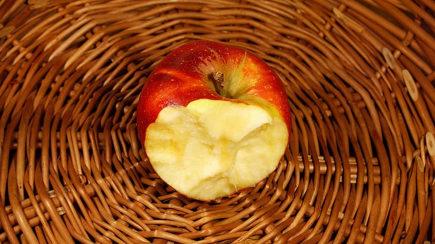 vaisiai, obuolys, įkandimas, ekologiškas, šviežumas, krepšelis, maisto, Iš arti, subrendęs, sveika mityba, vegetariškas maistas