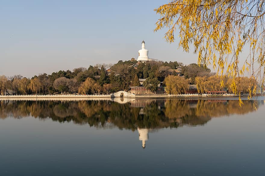 parque, Torre Blanca, lago, Beijing
