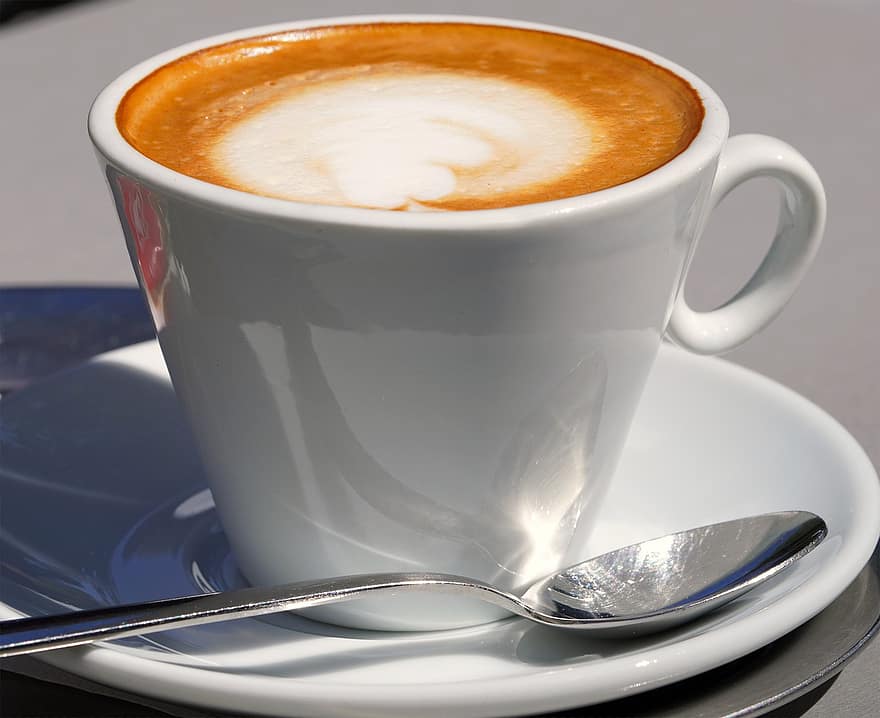 Kawa, Puchar, cappuccino, drink, przerwa na kawę, filiżanka kawy, łyżka