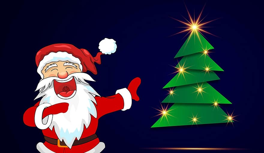 Weihnachtsmann, Weihnachten, Lachen, lustig, Baum, Hintergrund, Weiß, fröhlich, Ferien, elegant, Urlaub