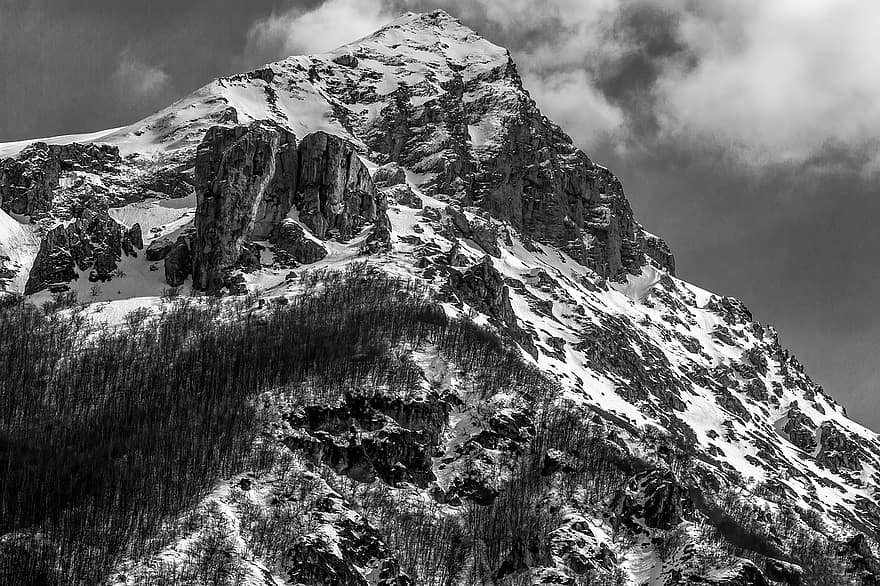 βουνό, Άλπεις, κορυφή, αλπικός, βουνό χιόνι, ορεινό τοπίο, τοπίο, φύση, μαύρο και άσπρο