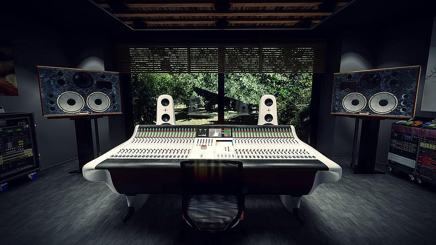 studio d'enregistrement, concept, du son, haut-parleurs, console, la musique, idée, conception, studio, l'audio, musical