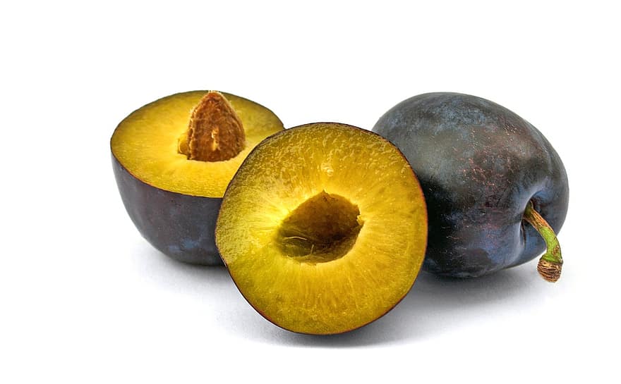 plum, buah, irisan, organik, benih, pip, tekstur, berair, sehat, vegan