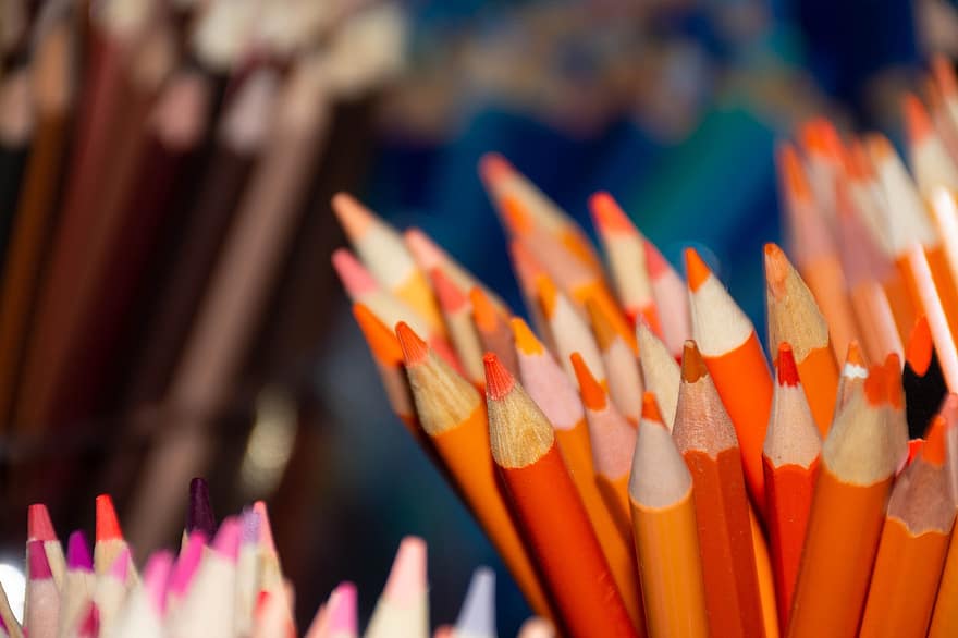 potloden, kleurrijk, kleur, school-, opleiding, ontwerp, trek, tekening, schilderij, patroon, creativiteit