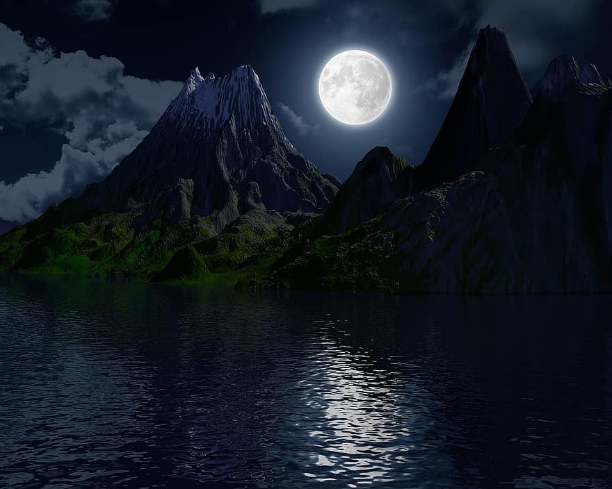 місяць, острів, море, природи, океану, краєвид, небо, ніч, води, подорожі, відпустка