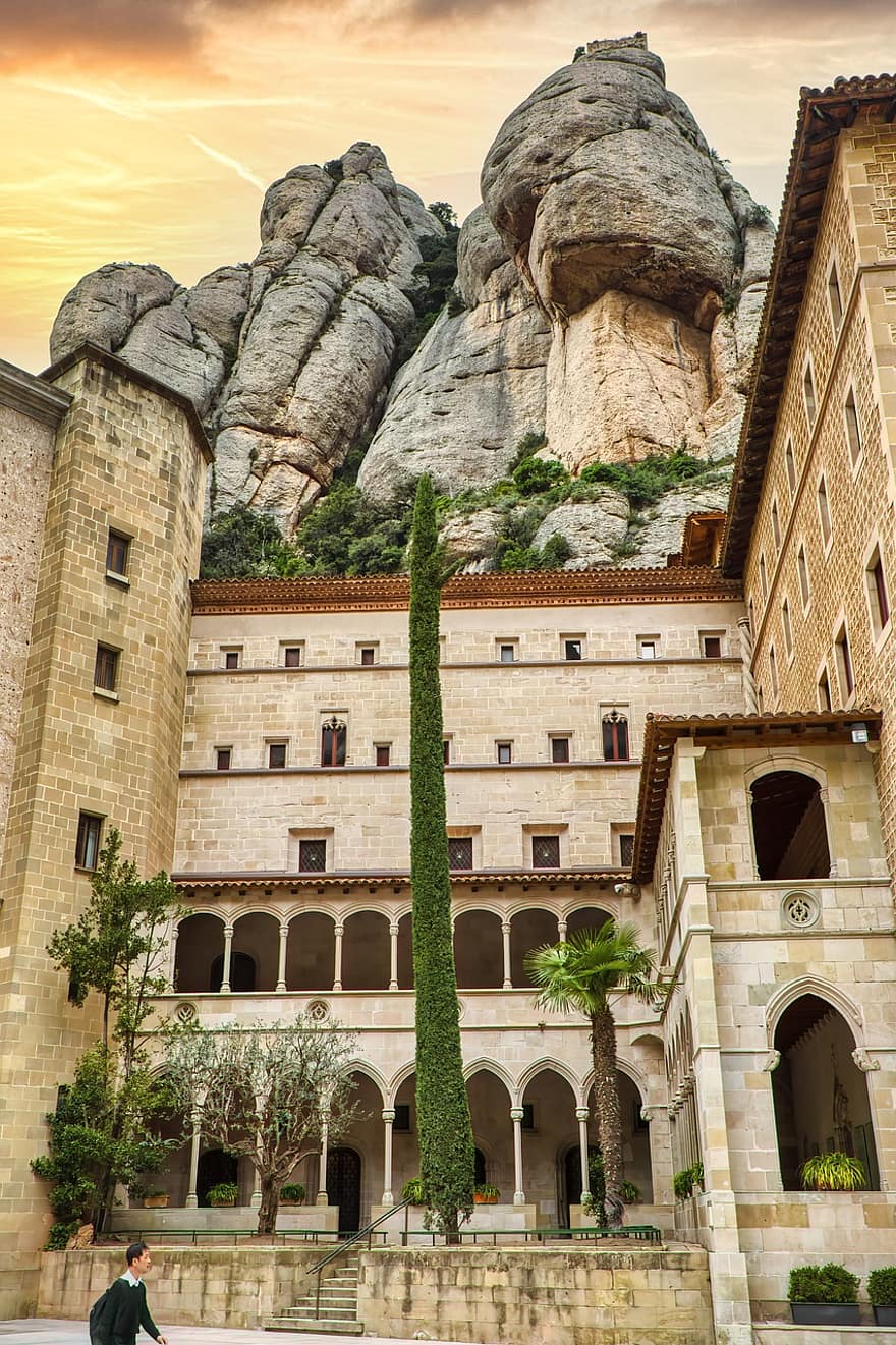 montserrat, abdij, Barcelona, Spanje, berg-, klooster, gebouw, religieus, architectuur, Bekende plek, religie