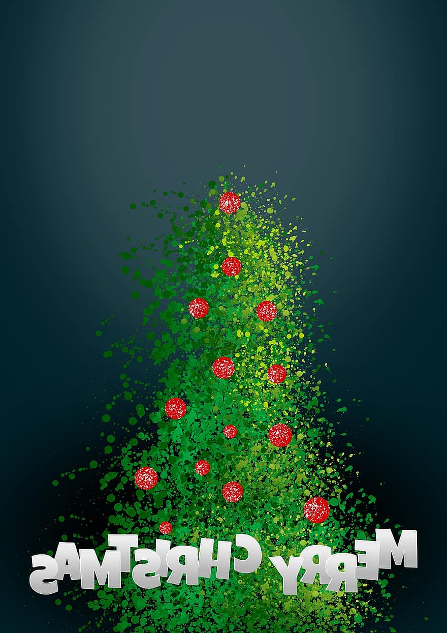 ilustración, Navidad, postal, tarjeta, fondo, festivo, Pinheiro, árbol, estilizado, verde, bolas