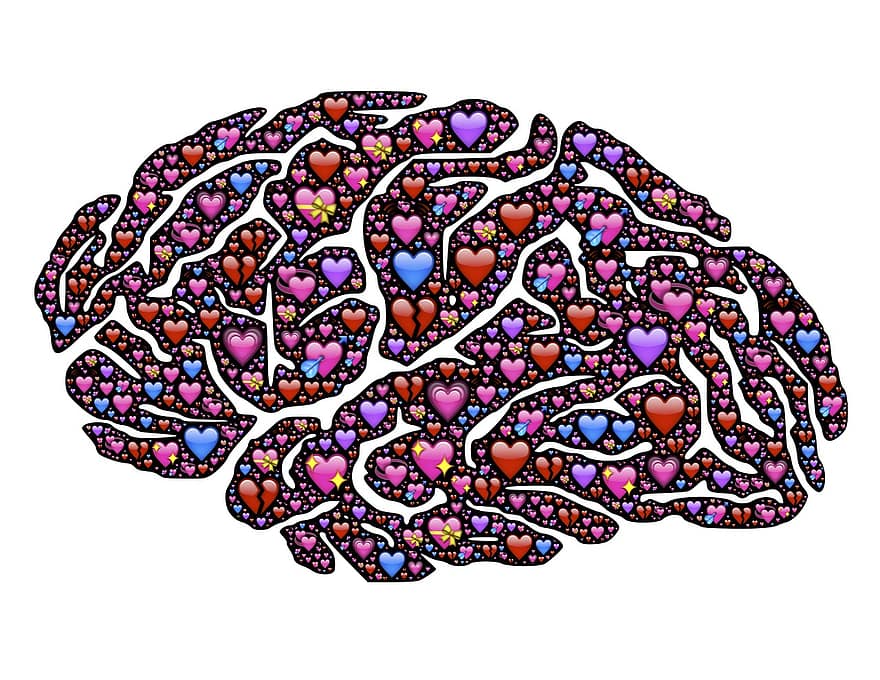 cerebro, copas, amor, emoji, iconos, obsesión, mente, pensamientos, mentalidad