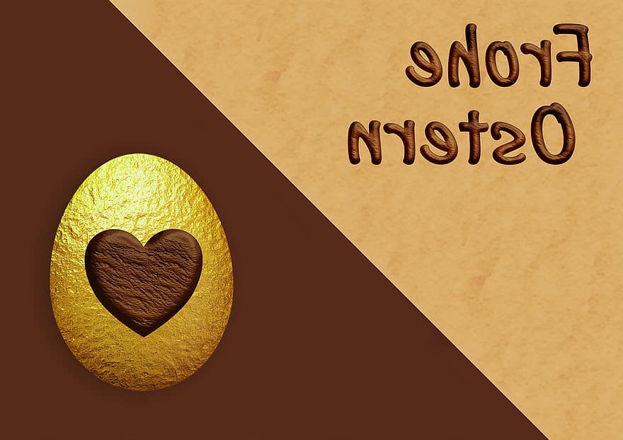 Pascua de Resurrección, huevo, Felices Pascuas, tarjeta de felicitación, chocolate, oro, corazón, corazón de chocolate, huevo dorado, saludos de Pascua, símbolo