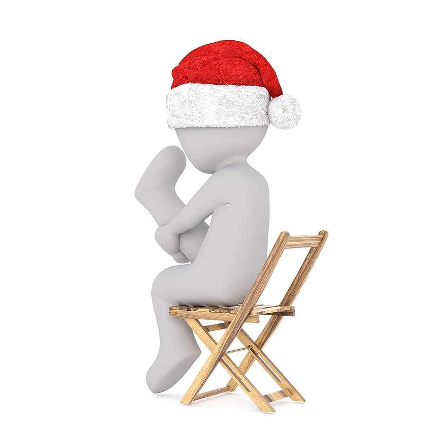 hvit mann, 3d modell, isolert, 3d, modell, Full kropp, hvit, santa hat, jul, 3d santa hat, stol