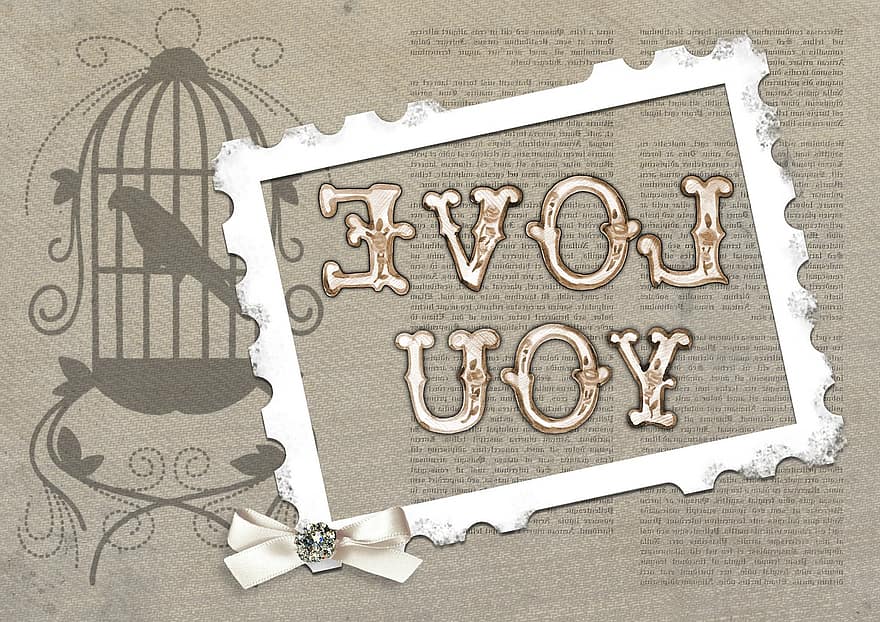 Love, You, Card, Bird, Cage, Greeting, Day, Romantic, Vintage, Retro, Decoration