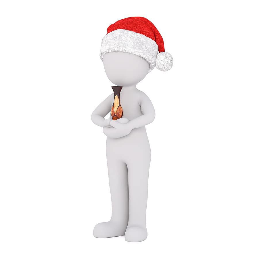 bílý samec, 3D model, plné tělo, 3D klobouk santa, Vánoce, klobouk santa, 3d, bílý, izolovaný, Váza Ming, váza