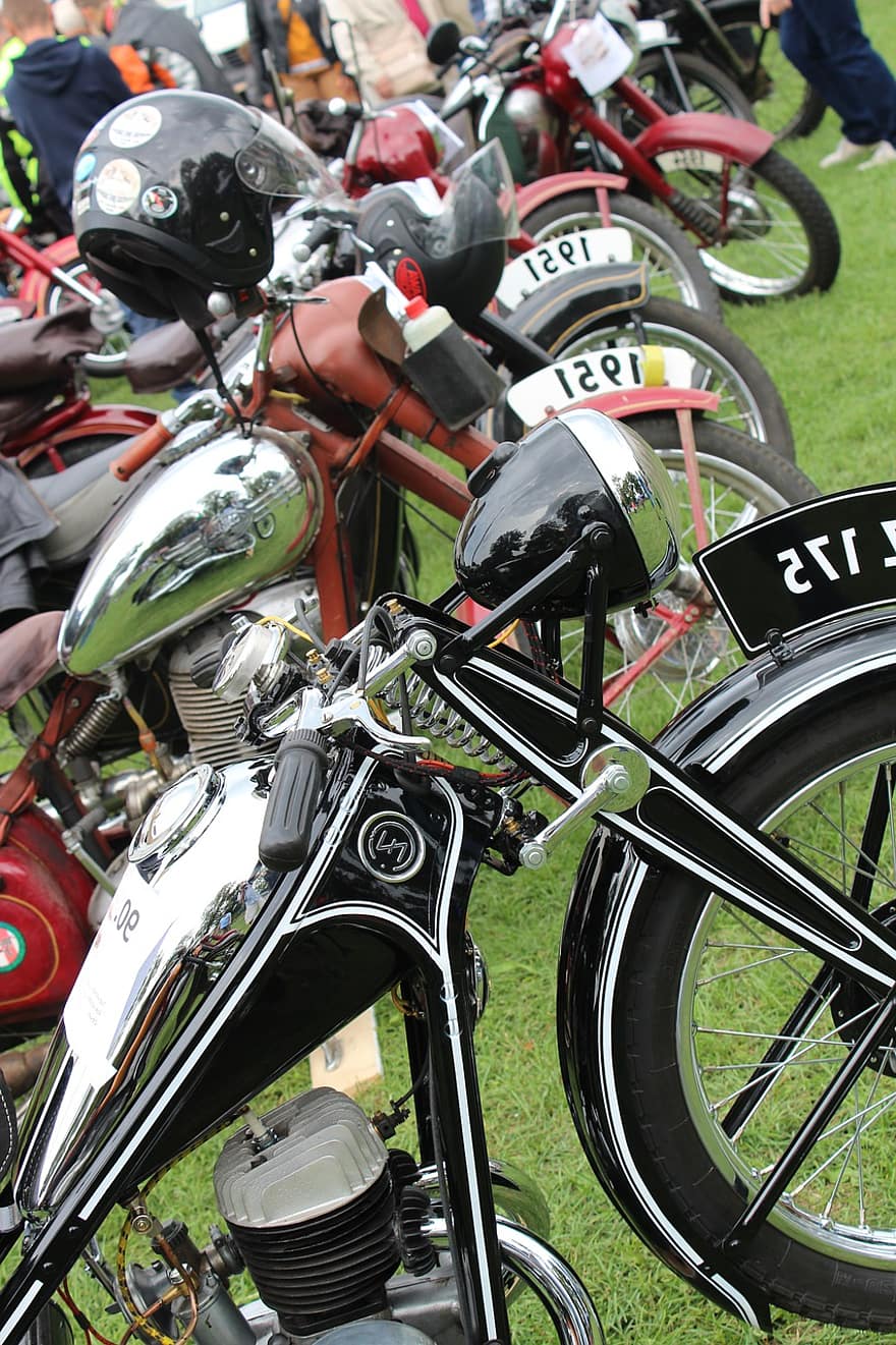 motocicletes, vehicles, vintage, clàssic, motos, bicicletes, prístina, crom, restaurada, espectacle de motos