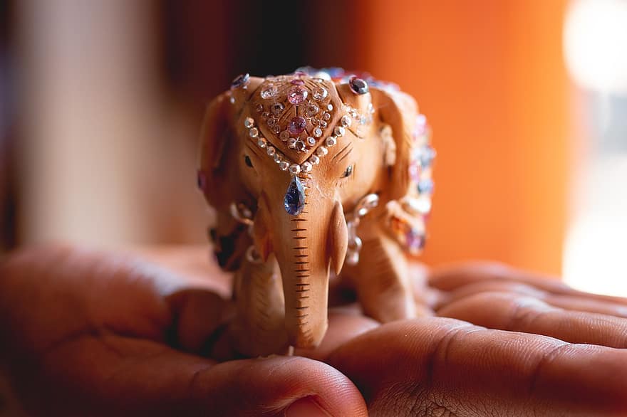 elefant, pärla, diamant-, trä, matta, kung, tusker, dekorativ, prydnad, figur, souvenir