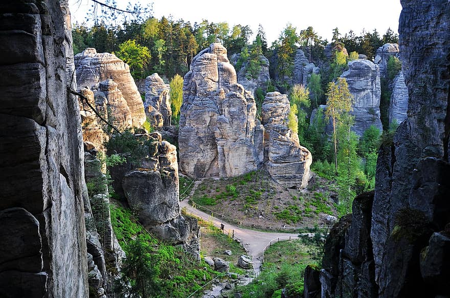 Republika Czeska, Skały Prachov, kamienne miasto, skały, Natura, góry, formacje skalne, erozja