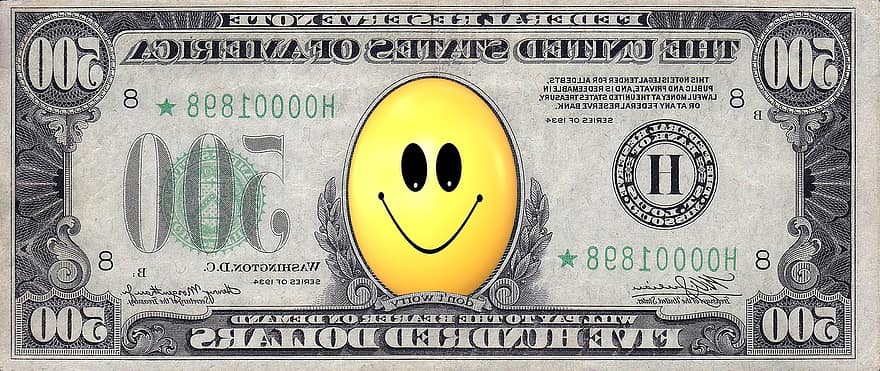 Dollar, Geld, Lächeln, Freude, Strahlen, Befriedigung, zufrieden, Glück, Währung, Finanzen, Symbol