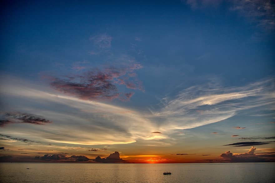 Sunset, Sea, Ocean, Clouds, Horizon, View, Sky, Nature, Water, Seascape