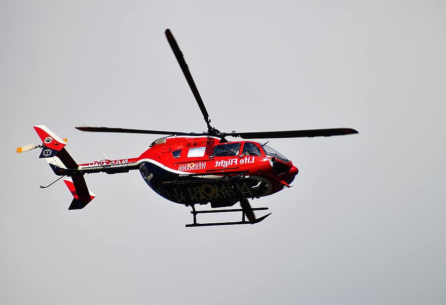 хеликоптер, полет, небе, Хеликоптер за спасителен полет, спешен случай, спасяване, търсене и спасяване, перка, авиация, летене, червен хеликоптер