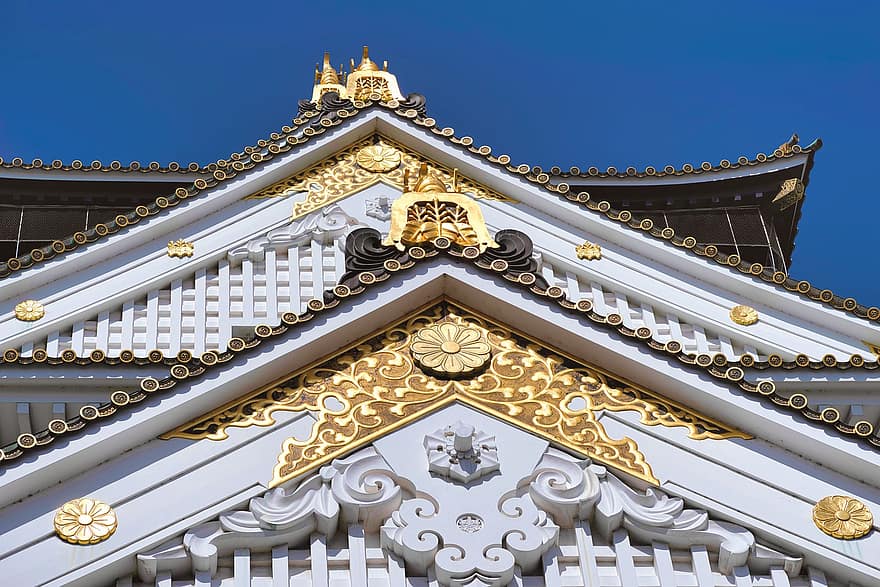 arhitectură, castel, acoperiş, clădire, aurire, vechi, tradiţional, istoric, faţadă, Kansai, osaka