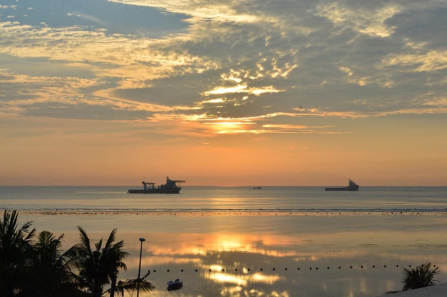 plaża, zachód słońca, horyzont, Bali