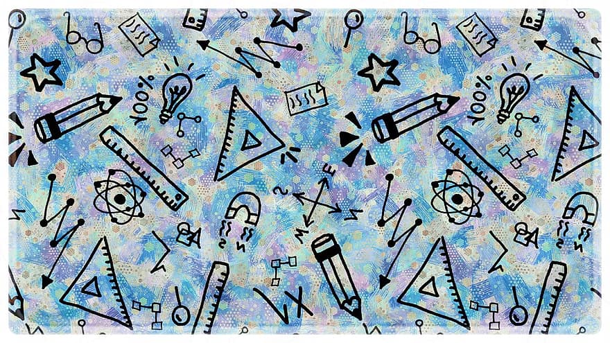 Ciência, Educação, doodle, fundo, Equipamento Científico, laboratório, caprichoso, desenhado à mão, lupa, Estrela, seta
