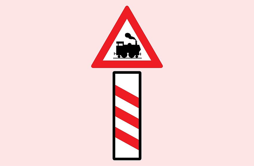 Level, Crossing, Without, Barrier, Sign, Road, Warning, Red, Reflective, Traffic, Ride
