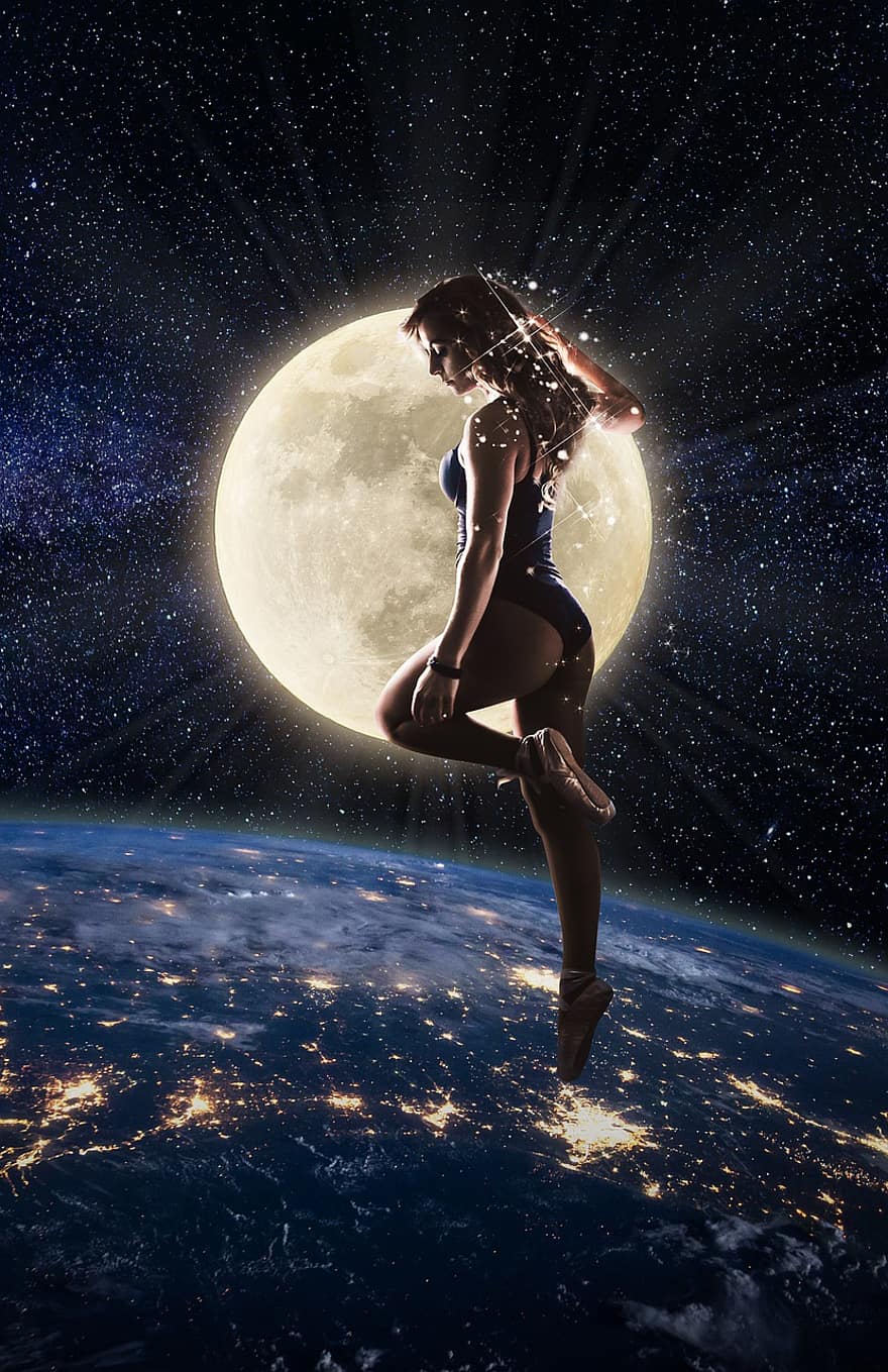 balet, lună, univers, fantezie, a zbura, ușoară