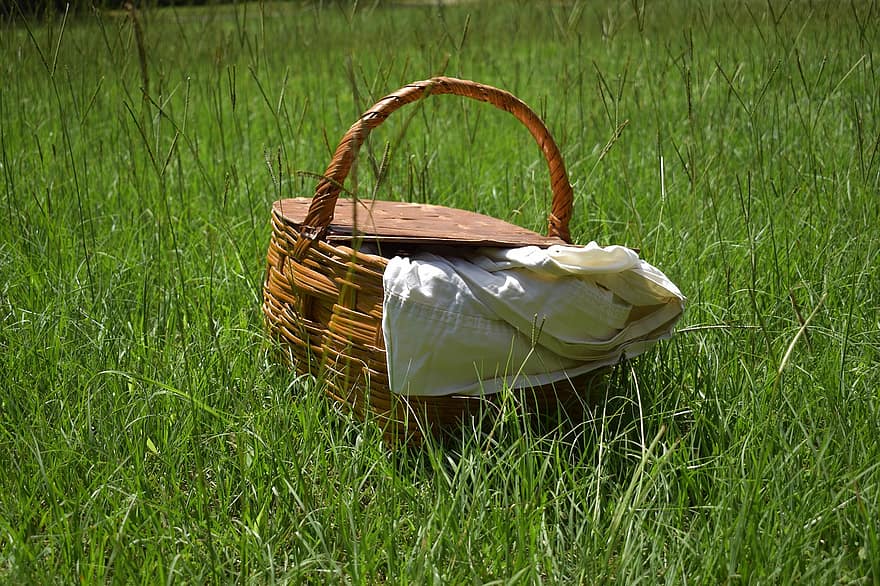 пікнік, кошик, літо, їжа, сад, природи, плетені, тканий