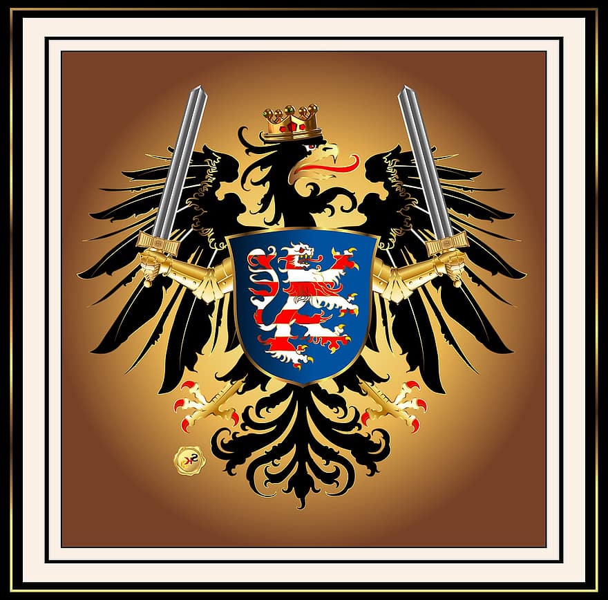 Heraldic Eagle, เสื้อคลุมแขน, เฮสส์, ประเทศเยอรมัน, มงกุฎ, เวกเตอร์, ภาพประกอบ, โล่, เครื่องประดับ, สัญลักษณ์, ภูมิหลัง