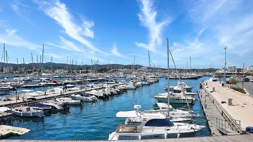 Ibiza, både, beholder, rejse, Havn, san antonio, Spanien, nautiske fartøj, yacht, sejlbåd, vand