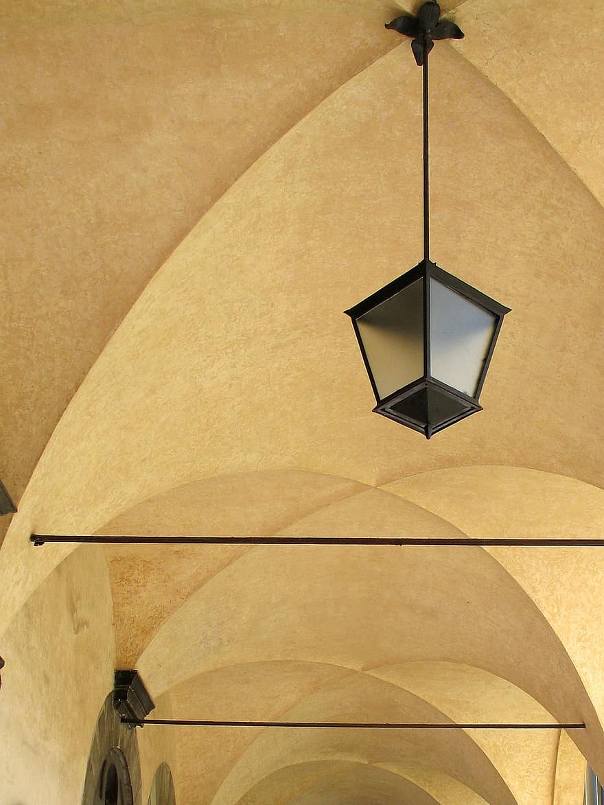 フィレンツェ、イタリア、トスカーナ、ボールト、アーチ型、教会、天井、回廊、灯籠、ランプ、振り子