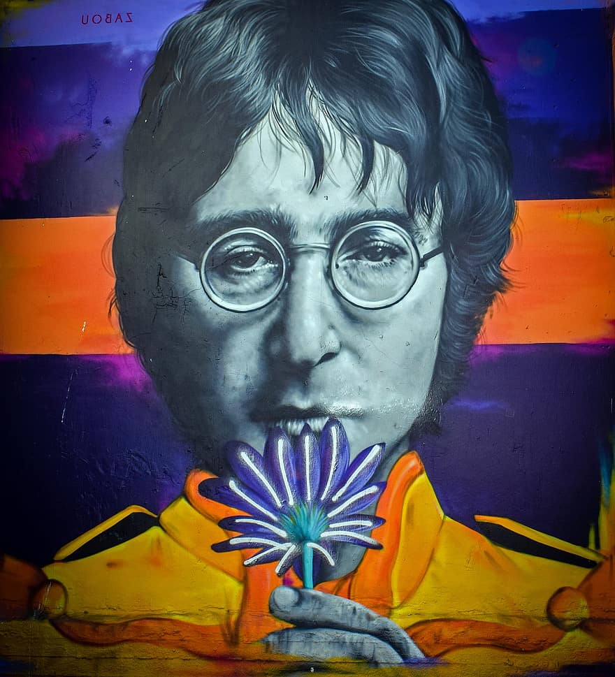 Graffiti, John Lennon, Wandgemälde, John Lennon Wall, Wand, Straßenkunst, bunt, Wandkunst, Limasoll, Zypern, Männer